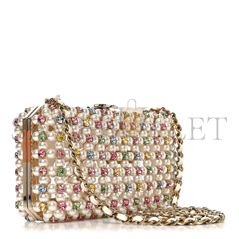 CHANEL MASTER METAL PEARL MINAUDIERE CC EVENING BAG WHITE GOLD MULTICOLOR (17*10*6cm)